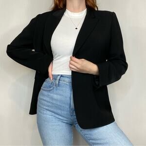 Vintage Designer Size 10P Petite Silk/Polyester Classic Black Blazer Jacket/Coat